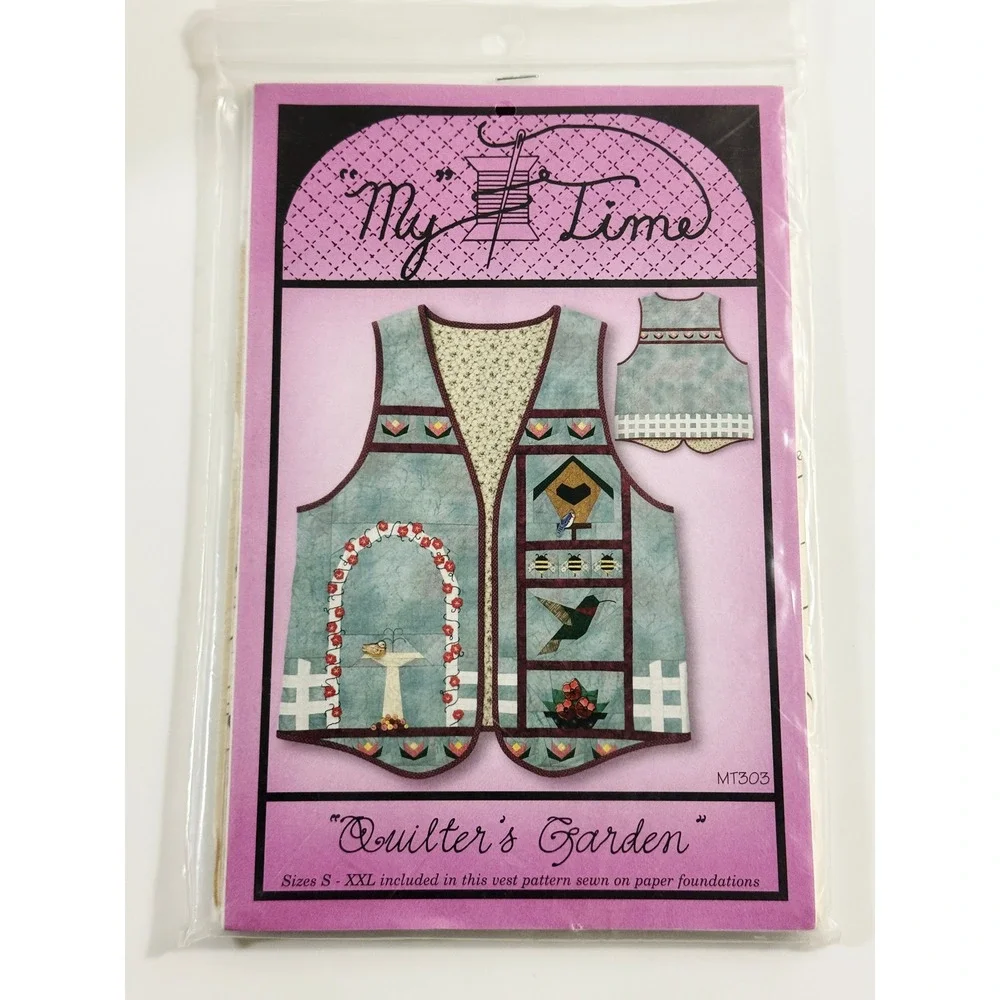 My Time Quilter's Garden Vest Pattern Womens S-XXL Blue Paper Foundation MT303